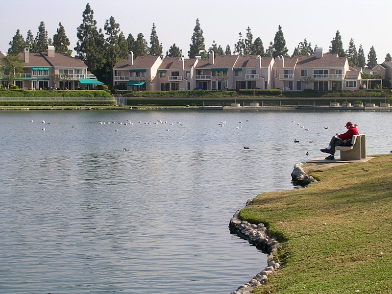 North Woodbridge Lake in Irvine with homes along the shoreline, photographed in 2008