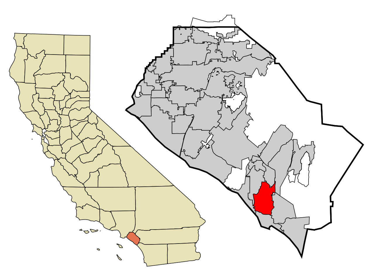 Locator map highlighting Laguna Niguel within Orange County and California